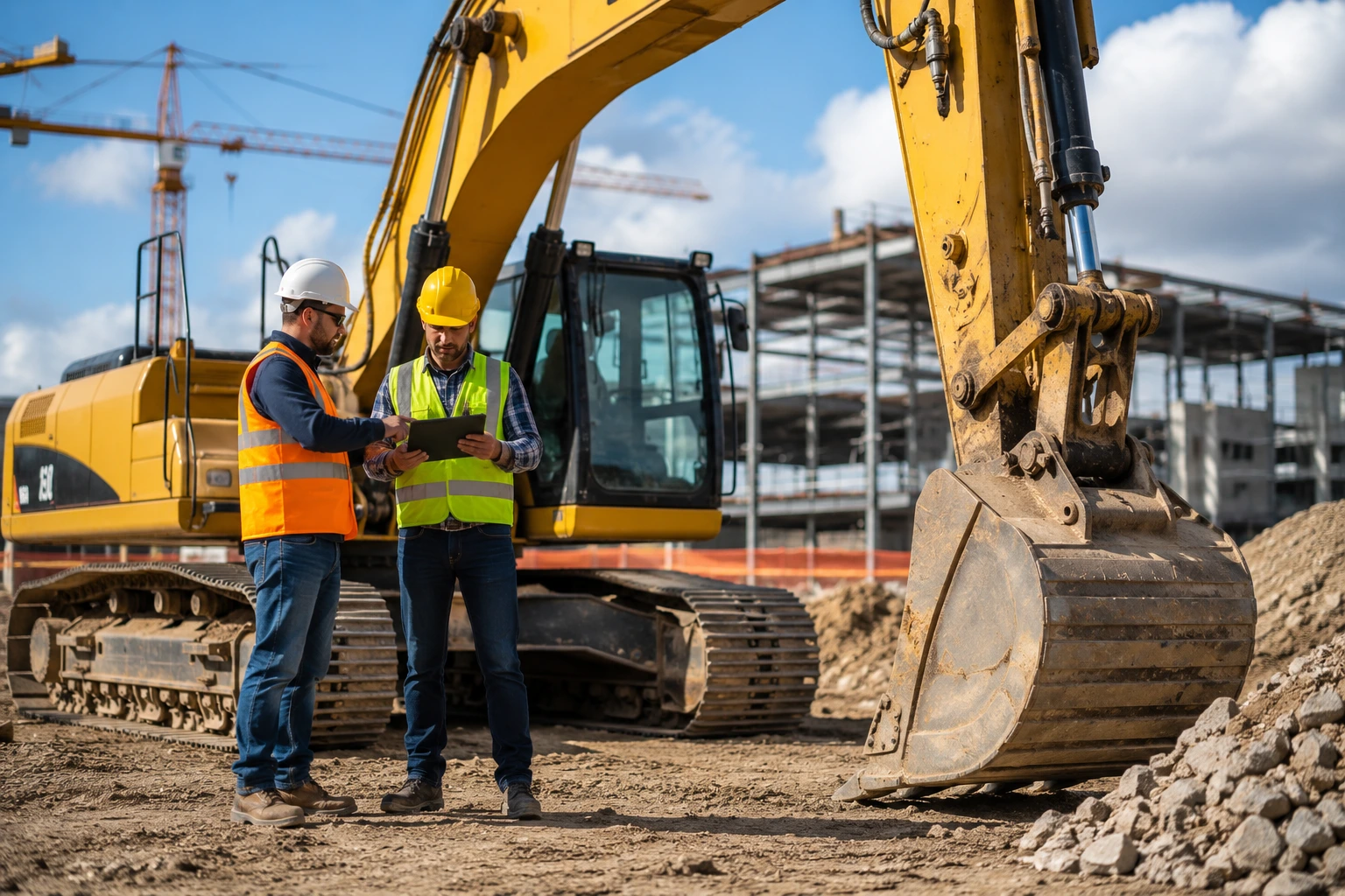Construction professionals reviewing financing for heavy equipment