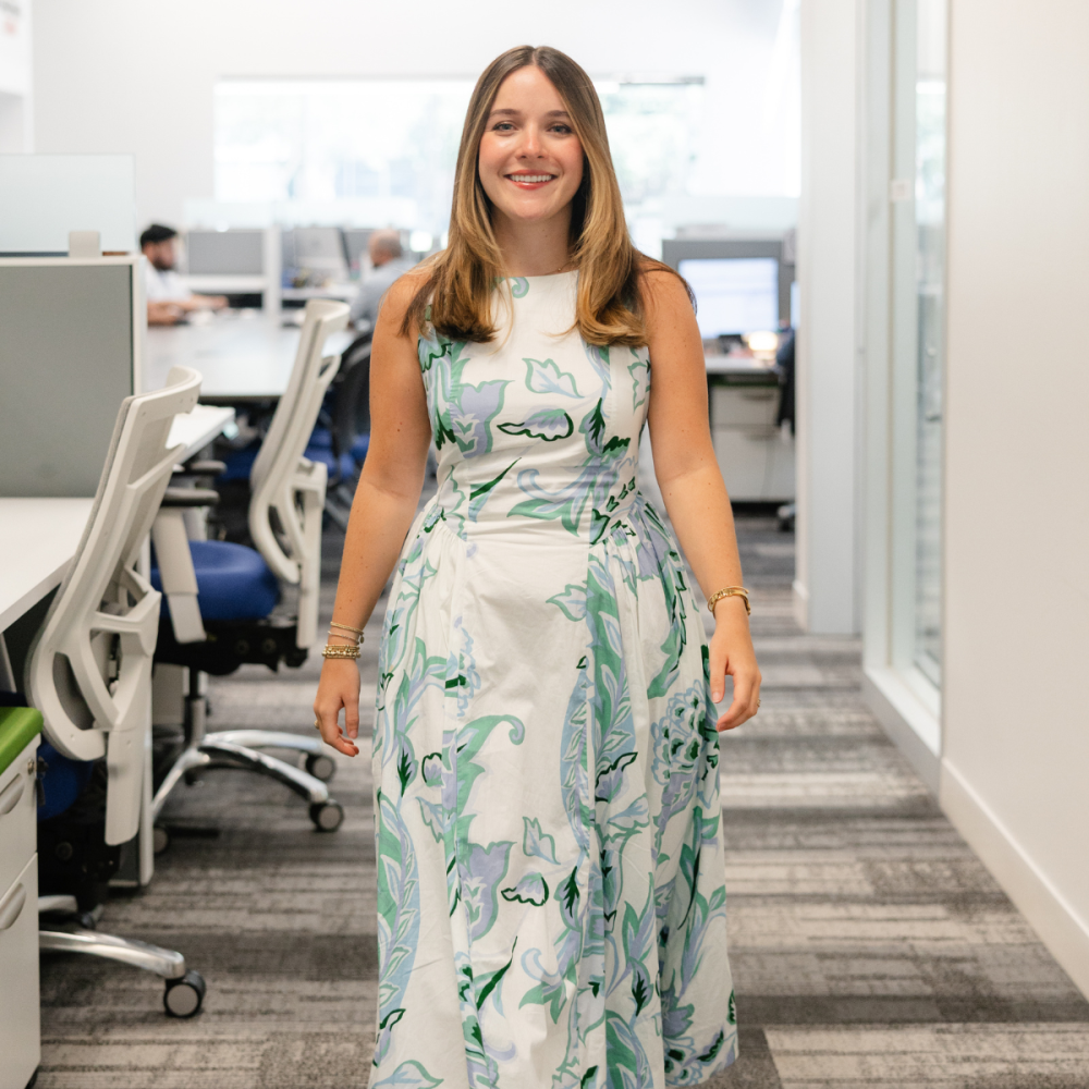 Woman standing in an office workspace