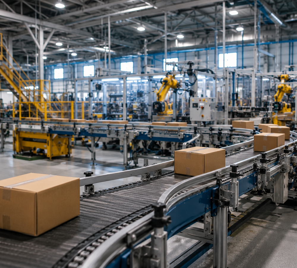 Automated conveyor and machinery in a factory