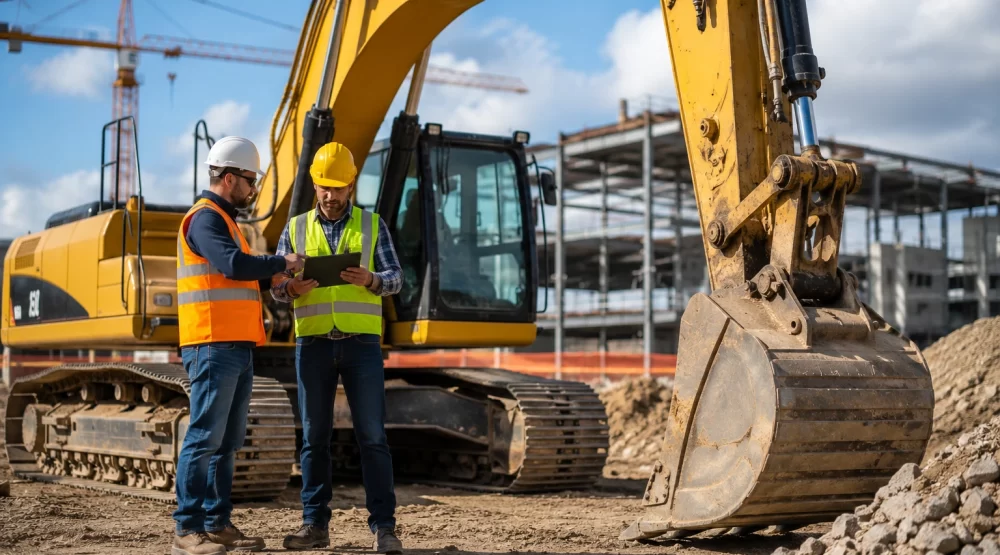 Construction professionals reviewing financing for heavy equipment