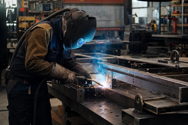 Welder fabricating a metal component